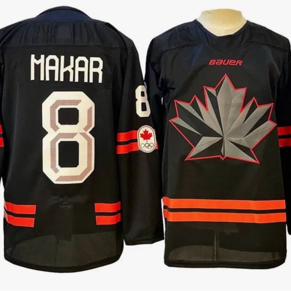 Cale Makar Team Canada Bauer Black and Red Maple Leaf Hockey Jersey
